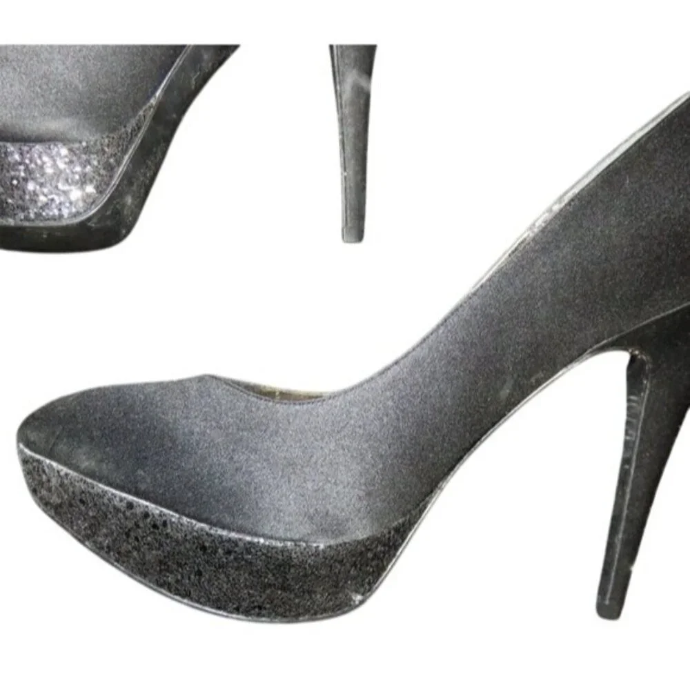 Nina Rinalda Platform Satin & Glitter Glam Pumps Heels Stilettos sz 8